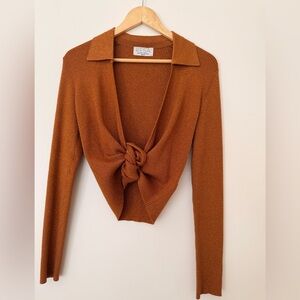 RESA Cinnamon Rust Copper Tie-Front Knit Cardigan